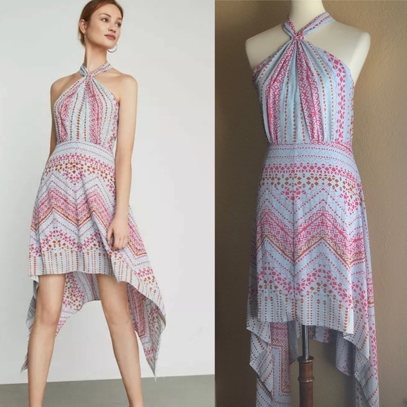 BCBGMAXAZRIA Danela Halter Geometric Dress Size 8 - Picture 1 of 9
